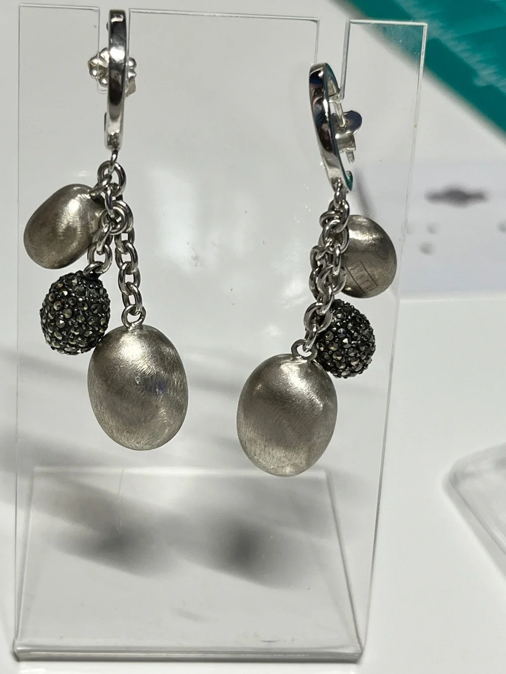 Nanis Italy Brushed Dangle Drop 925 Sterling Silver Marcasite - Picture 5 of 8